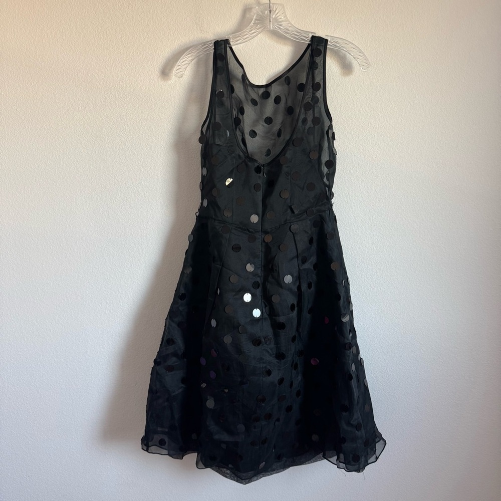Theia Black Polka Dot Sequin Midi Dress Size: 4